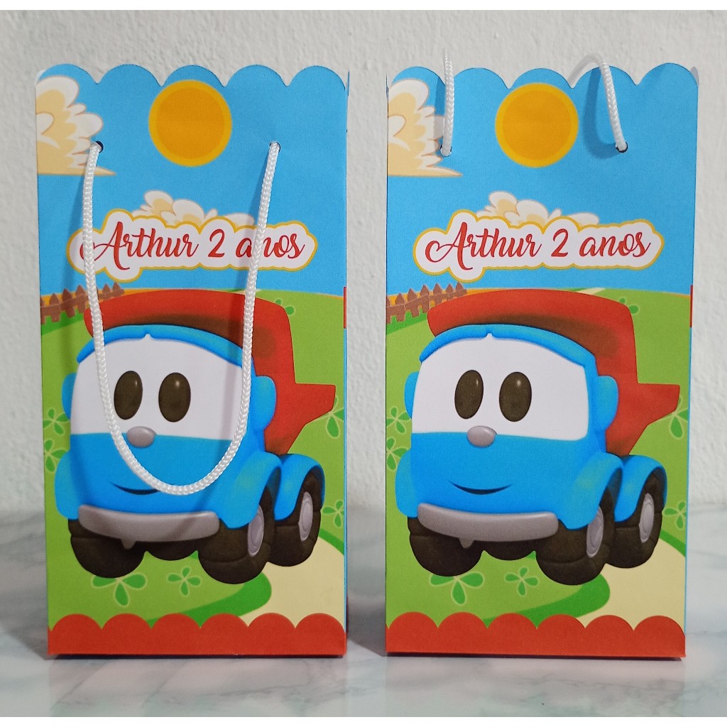 Sacolinha Léo Caminhão Personalizadas lembrancinha de Aniversário com Nome e Idade Pré-montadas Atente-se ao Tamanho