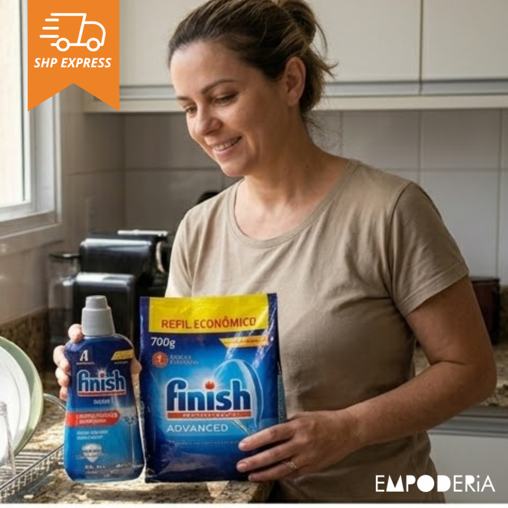 Kit Completo Lava-Louças Finish – Limpeza, Brilho e Secagem Rápida | Secante 250ml + Pó 700g