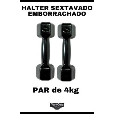 Par Halter Sextavado Emborrachado 4kg - Peso de academia Musculação Treino em Casa Funcional CrossFit