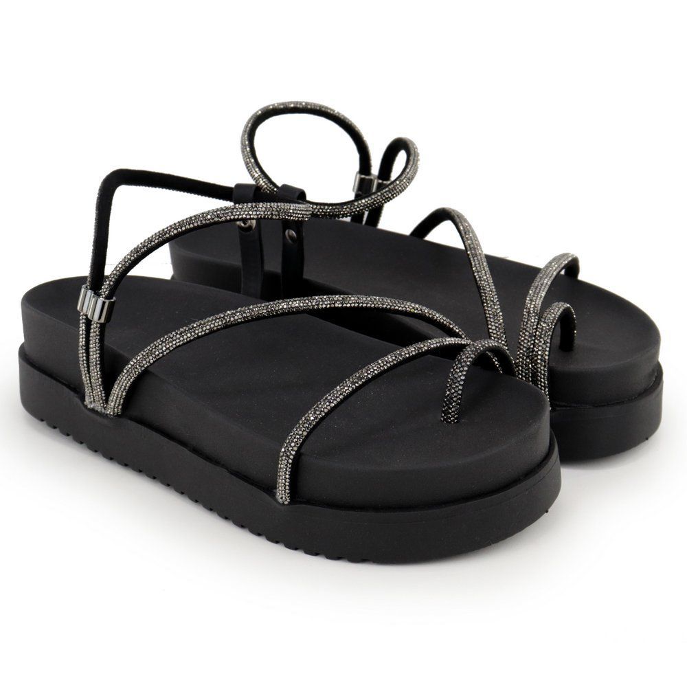 Sandália Papete Feminina Isa Flatform com Strass Confortável Leve Casual