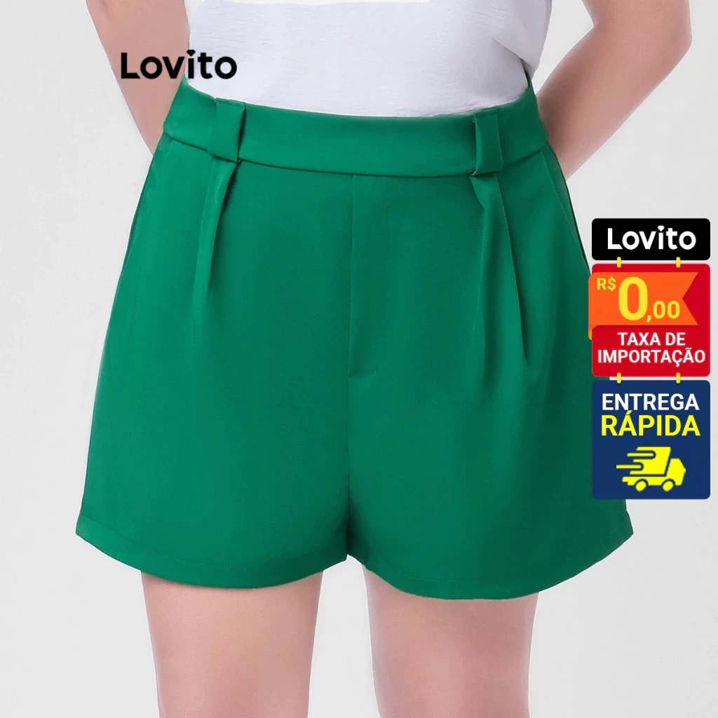 Lovito Bermuda Plus Size Com Passante Moda Feminina BRSTB72BRL101
