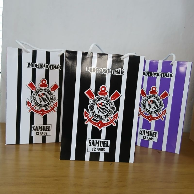 Sacola Personalizada com Fundo Automático Corinthians / Lembrancinha de Festa / Aniversário