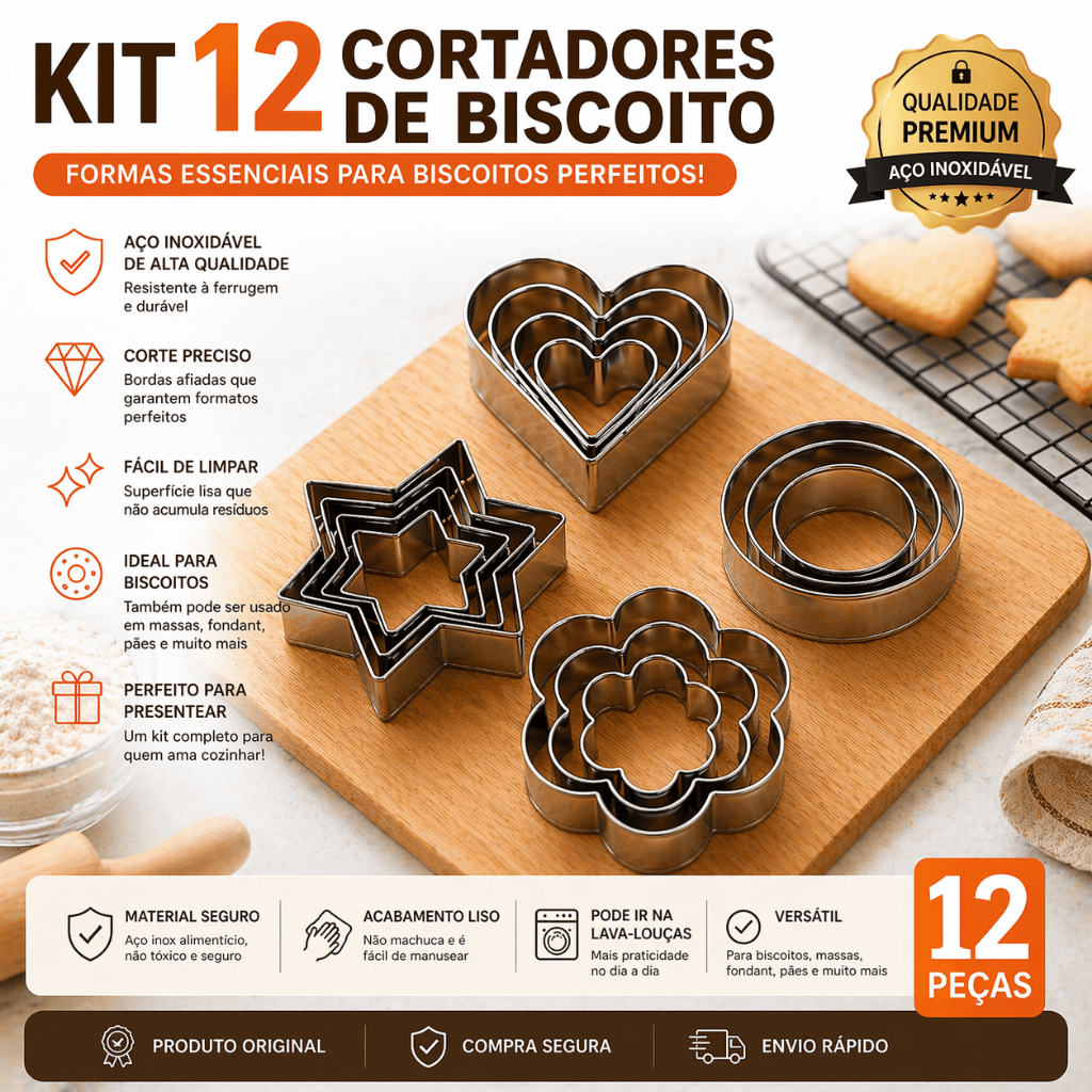 Kit 12 pecas Cortador Modelador Forma de Biscoito de aco inoxidavel Pasta Americana Bolo Biscuit