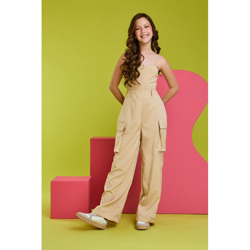 Macacão macaquinho infantil menina juvenil calça cargo
