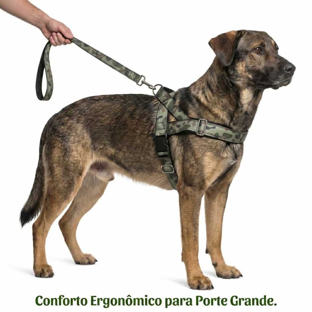 Coleira Peitoral Canadense G Reforçada com Guia 50cm - Verde Militar