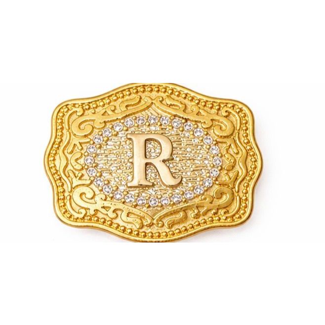 Pingente com Corrente Letra A-Z Fivela Country Rodeio com Pedras/Zirconias Semijoia