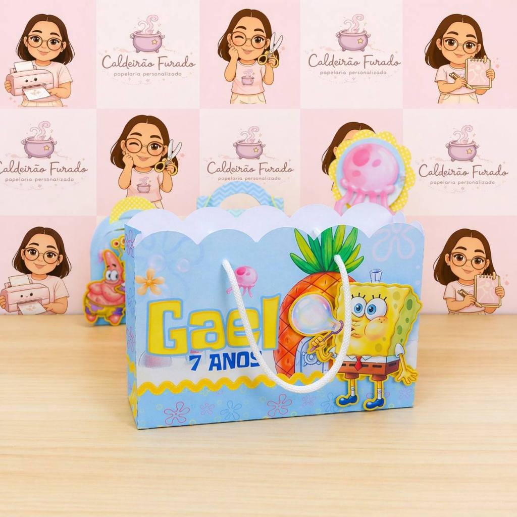 SACOLINHA BOB ESPONJA PERSONALIZADO | SACOLINHA | NUVEM | LEMBRACINHA | MIMOS | ANIVERSÁRIO PEGUE E MONTE