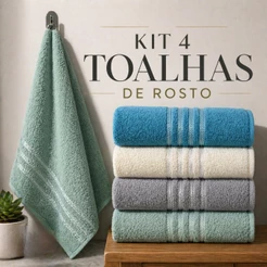 Kit 4 Toalhas De Rosto Grandes 47x70cm 100% Algodão Toalha Lavabo Felpuda Macia Toalhinha Social de Mão Atacado