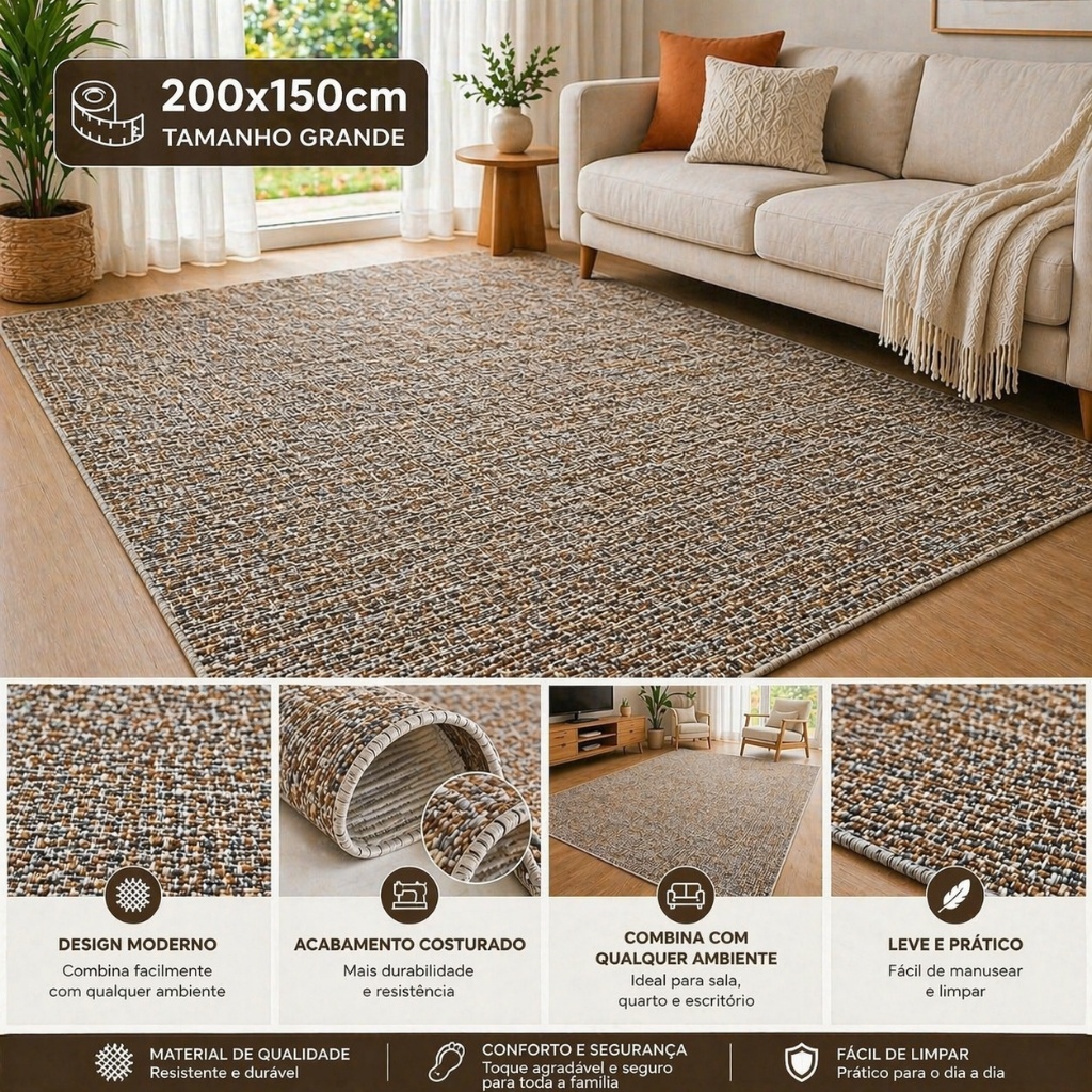 Tapete Decorativo Sala Grande 200x150 Moderno Elegante Para Sala e Quarto