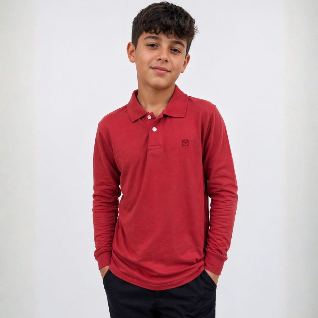 Camisa Manga Longa Camiseta Polo Infantil Juvenil Com Botões e Punho