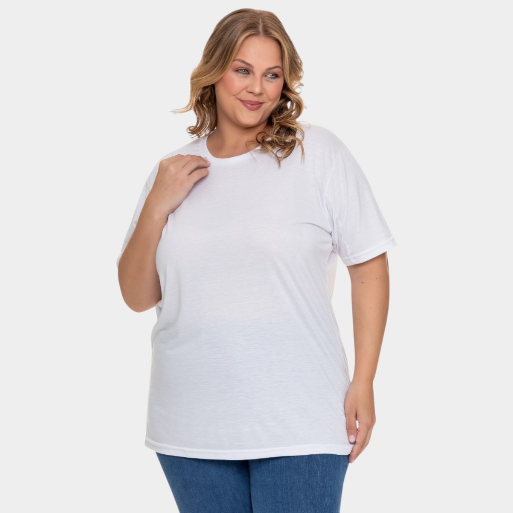 Camiseta Feminina Plus Size Manga Curta Lisa Básica Branca Trabalho Uniforme Enfermagem Confeitaria
