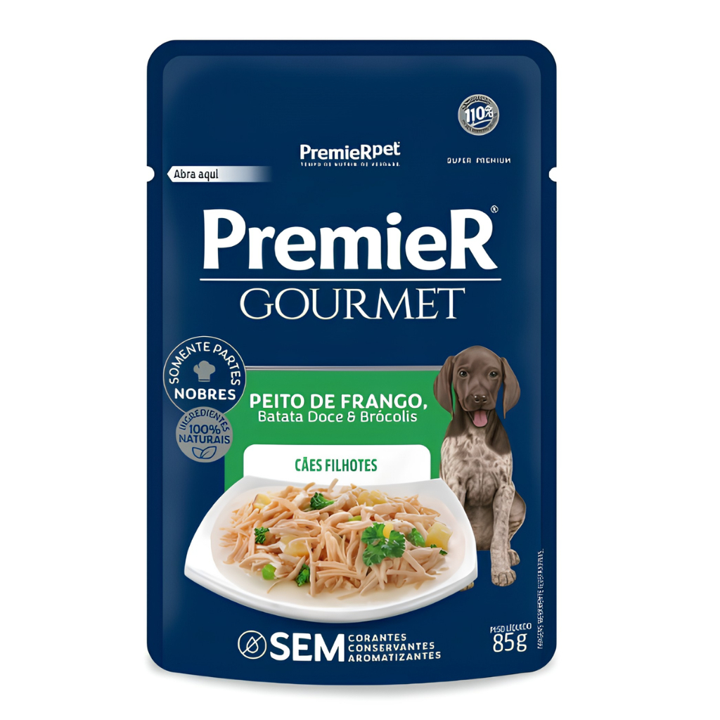 Kit 10 Ração Premeir Cães Sachê Gourmet Filhote Frango 85Gr — imagem 2 de 2