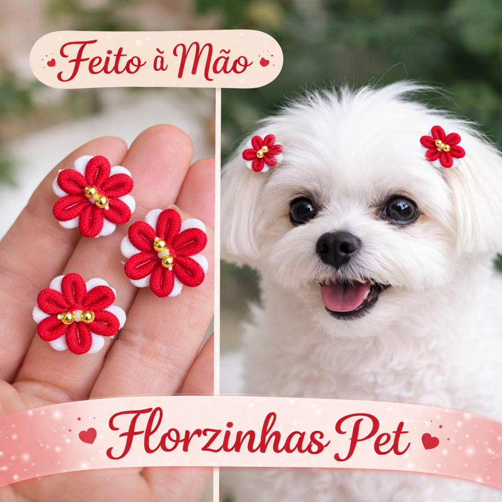 Laços Pet Florzinha Lacinhos Pet Banho e Tosa Florzinhas Tecido Acessorios Pet Femea Penteado Enfeites Pet