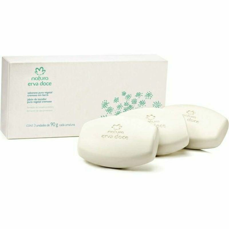 Caixa de Sabonete em Barra Puro Vegetal Cremoso Erva Doce 3x90g Natura
