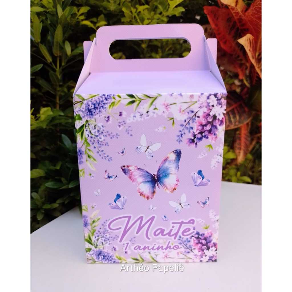 Caixa Surpresa Maletinha G personalizada Jardim encantado Borboletas Lilás - Lembrancinha festa/ Sacolinha Surpresa