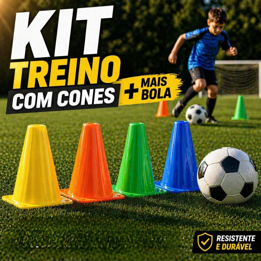 Kit Treino Futebol Com Cones e Bola Infantil Criança Futebol Treinamento Funcional Agilidade Velocidade Resistência