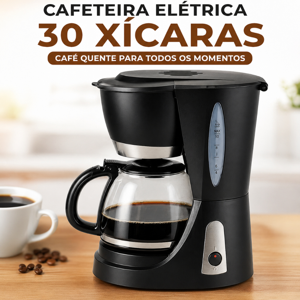 Cafeteira Elétrica 30 Xícaras 127V – Grande Capacidade 1200ml · Mantém Café Quente
