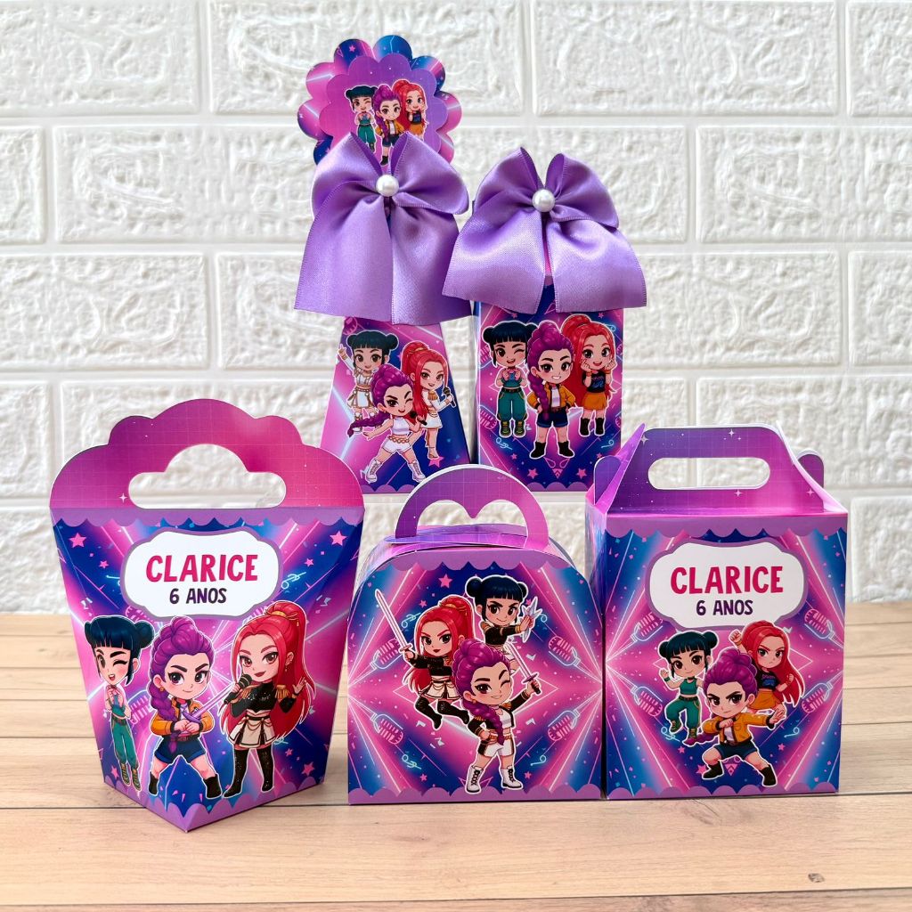 Kit Caixinhas Personalizadas Guerreiras do K-Pop Lembrancinhas Festa Infantil Aniversário
