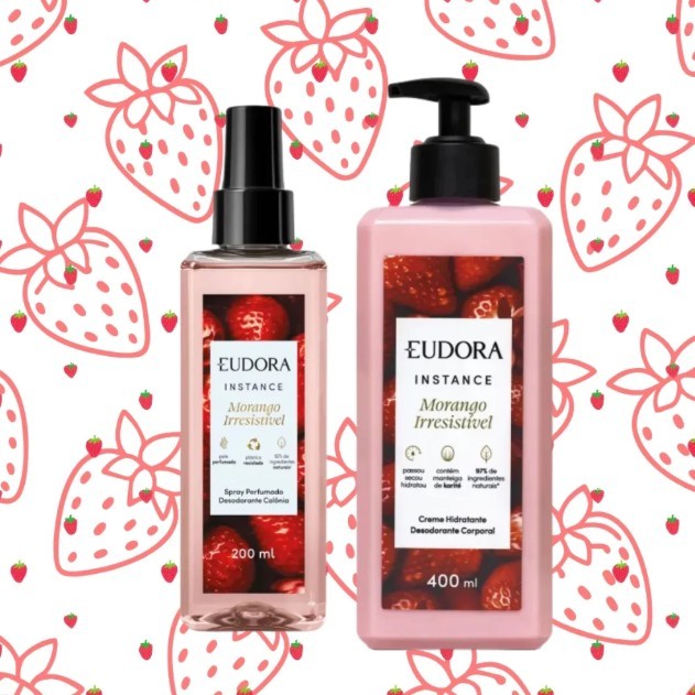 Combo Creme Hidratante Desodorante Corporal Instance Morango Irresistível 400Ml + Body Splash Desodorante Colônia Instan