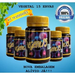 Vegetal 15 Ervas 100% Natural Kit 5 potes 15 Caps.