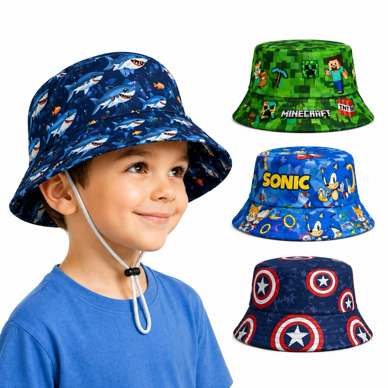 Chapéu Bucket Infantil Menino com Proteção Solar UV50+ Praia 2 a 10 Anos