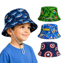 Chapéu Bucket Infantil Menino com Proteção Solar UV50+ Praia 2 a 10 Anos