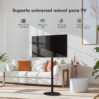Suporte móvel para TV 360 graus 50kg 24 a 46 polegadas com canaleta para cabos rodízio giratório