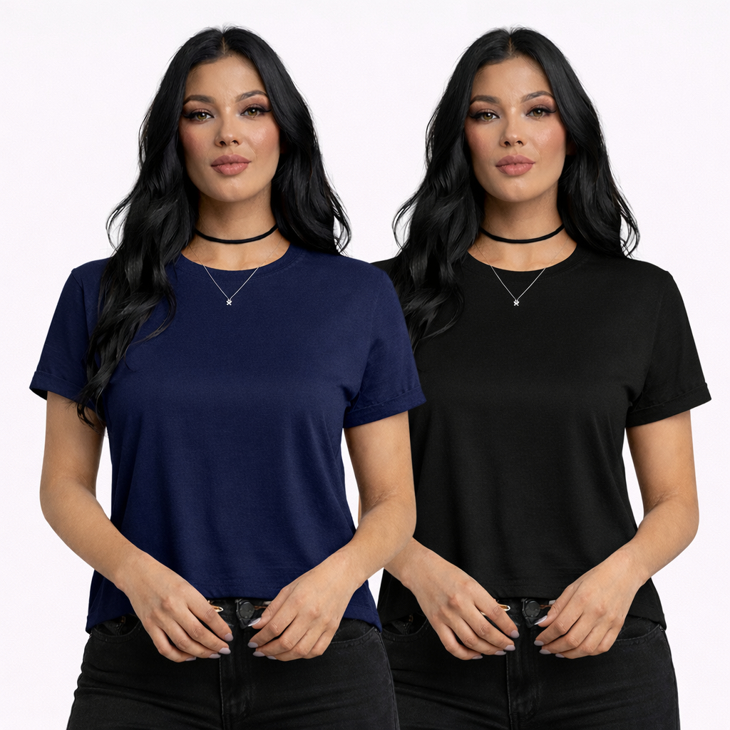 Kit com 2 ou 1 unidade Blusa Feminina Básica Soltinha Manga Dobrada Casul Confortável