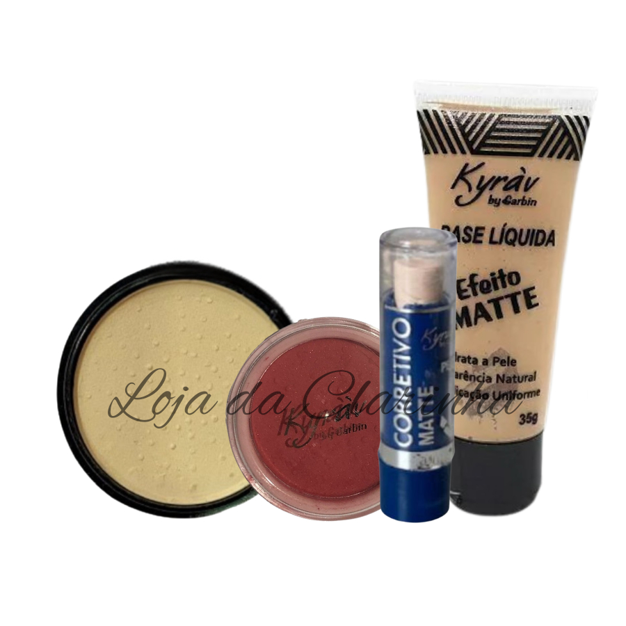 Kit Maquiagem Pó Compacto, Corretivo, Base e Blush