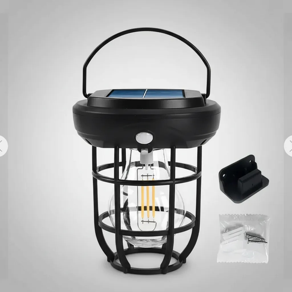 Luminária Lampião LED Recarregável Solar com Sensor – Iluminação Portátil para Camping, Jardim, Trilha, Emergência