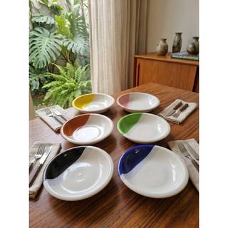 Jogo 24 Pratos Fundos Cerâmica 23cm Bicolor Jantar Sopa Mesa Posta Atacado Profissional Buffet Restaurante Luxo