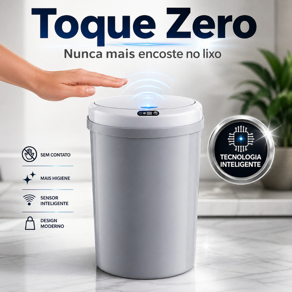Lixeira Automática 12L - Sensor Infravermelho e Tampa, para Cozinha, Banheiro, Escritório e Quarto