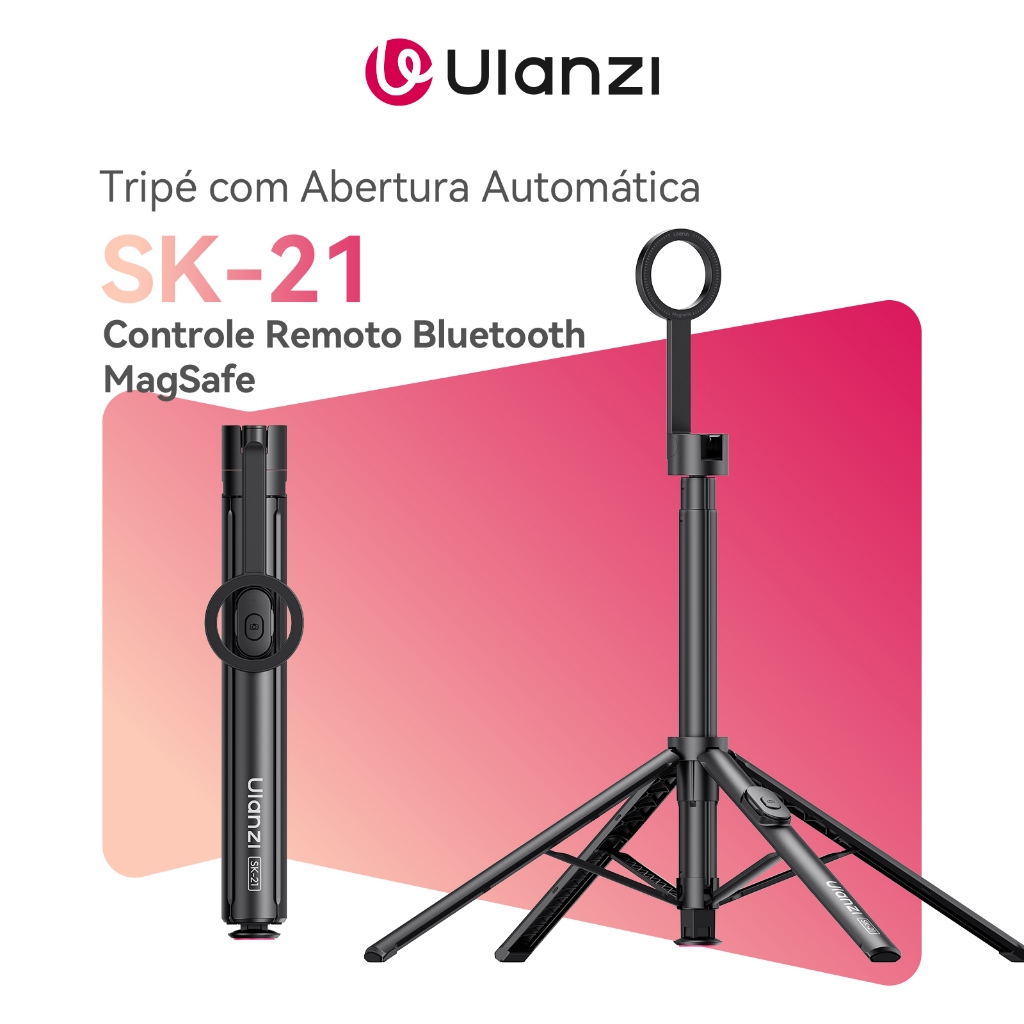 ULANZI SK-21 Tripé Portátil com Abertura Automática para Celular MagSafe Controle Remoto Bluetooth