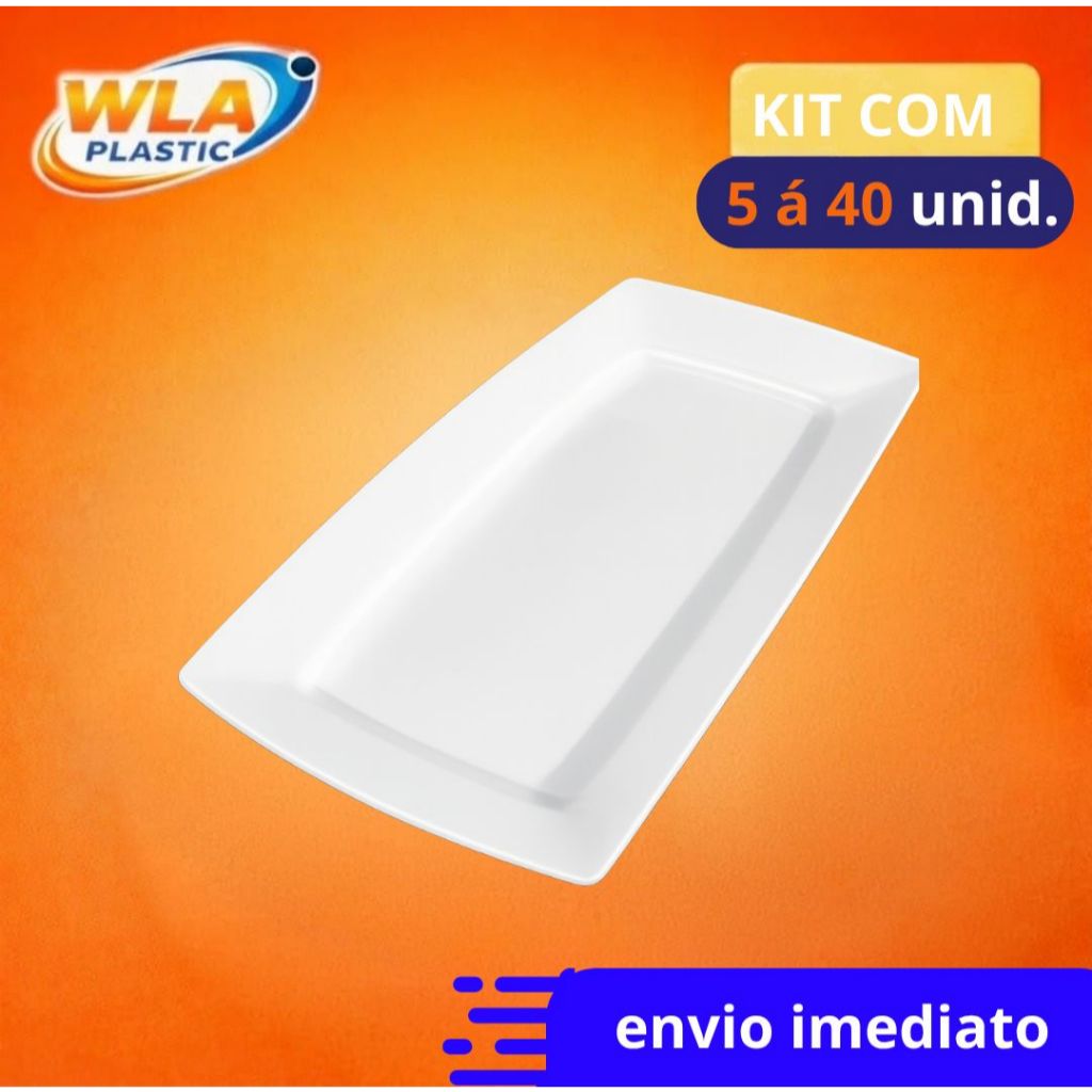 Kit 5 a 40 Bandeja Petisqueira 30x18cm Plástica BRANCA Para Porções Lanches Churrasco Bar Restaurante Pastel Espetinho