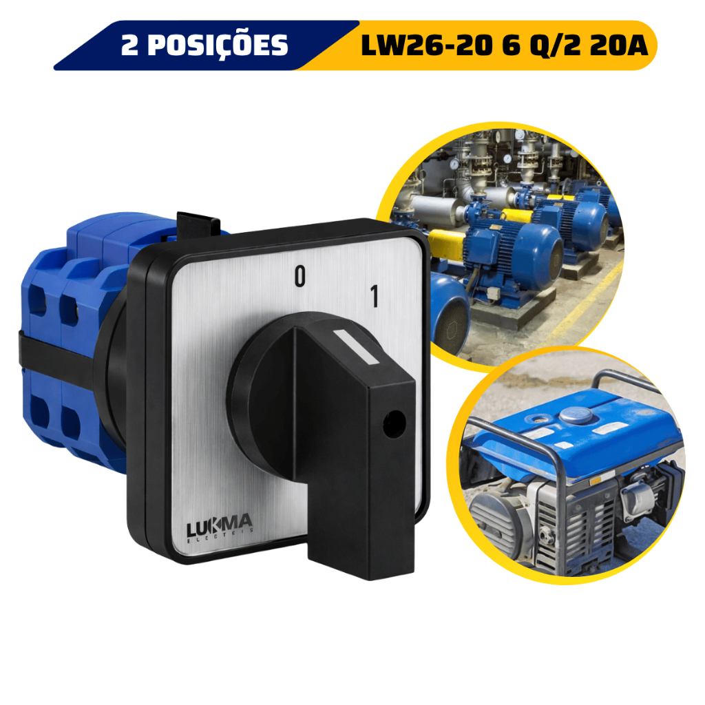 Chave Comutadora Rotativa 02 Posição LW26-20 6 Q/2 Lukma