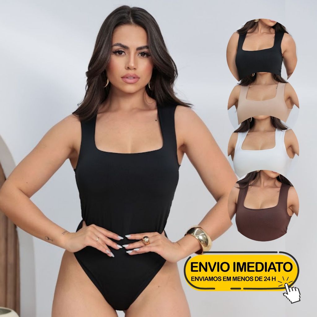 Body Collant Feminino Regata Blusa Decote Quadrado Com Forro Estilo Blogueira Elegante
