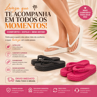 Sandália Nuvem Feminina Plataforma Trançada 3 Tiras Anatômica Confortável