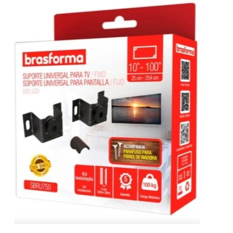 Suporte Tv Fixo Led Lcd Smart monitor 10 A 100 Polegadas Universal VESA Brasforma SBRU750 24 32 39 42 43 50 55 60 65 71