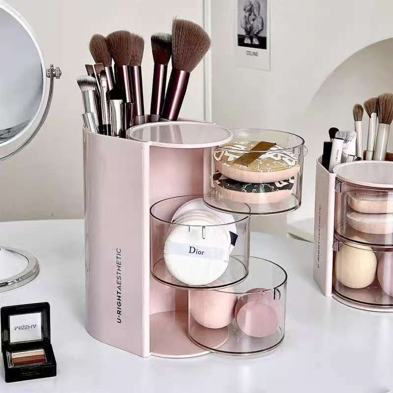 Organizador de Maquiagem 3 ou 2 Camadas com Gavetas Porta Pincel Caixa Acrílica Multifuncional Cosméticos Design Moderno