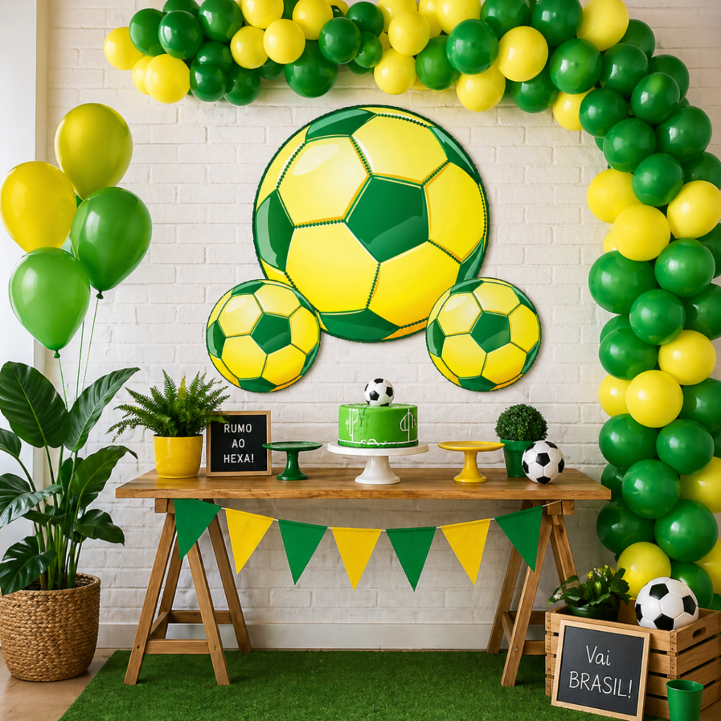 Kit 3 enfeite bola de futebol amarela copa do mundo fifa 2026 Brasil torcida festa painel
