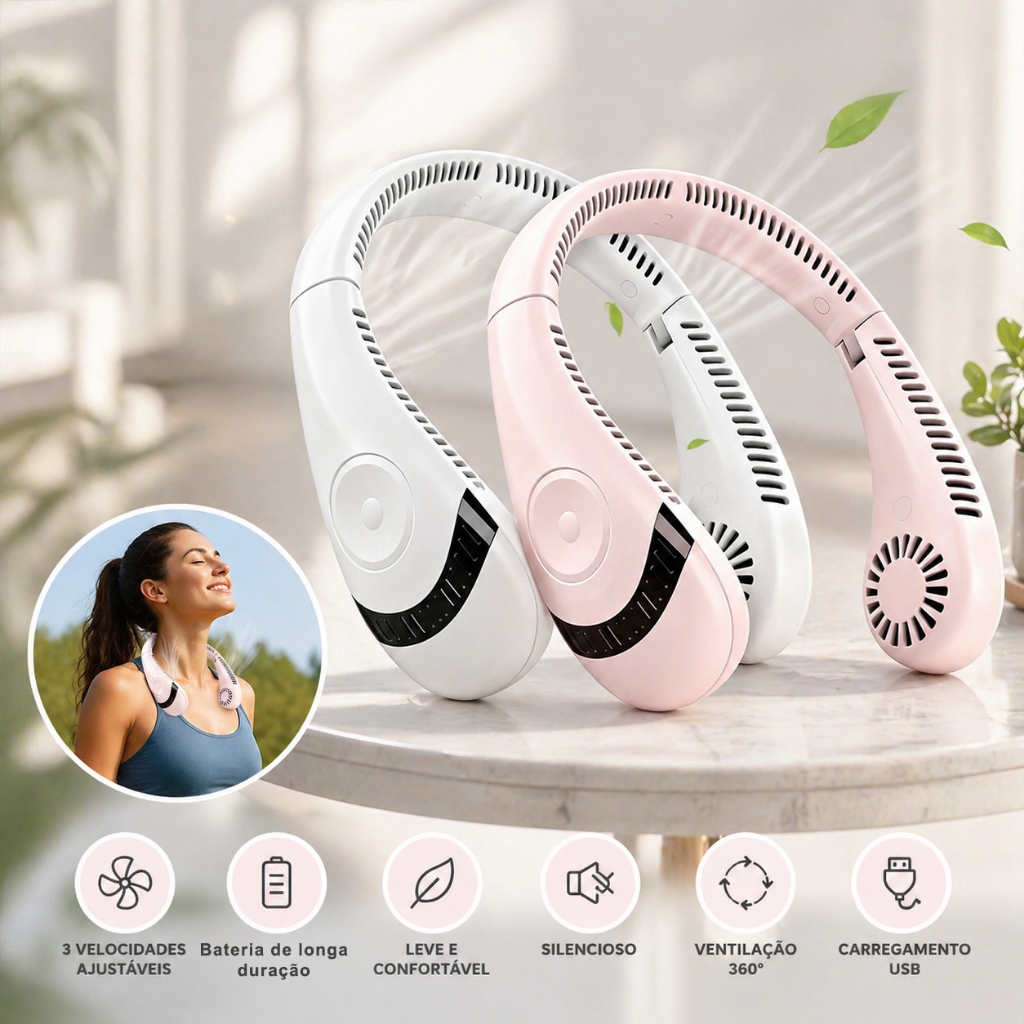 Ventilador De Pescoço Dobrável Portátil USB Flexível Vento Forte Baixo Ruído Rosa E Branco