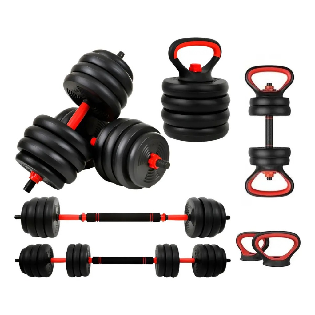 Kit Halteres Ajustavel Anilhas Barras e Kettlebell - até 20kg Treino completo em casa