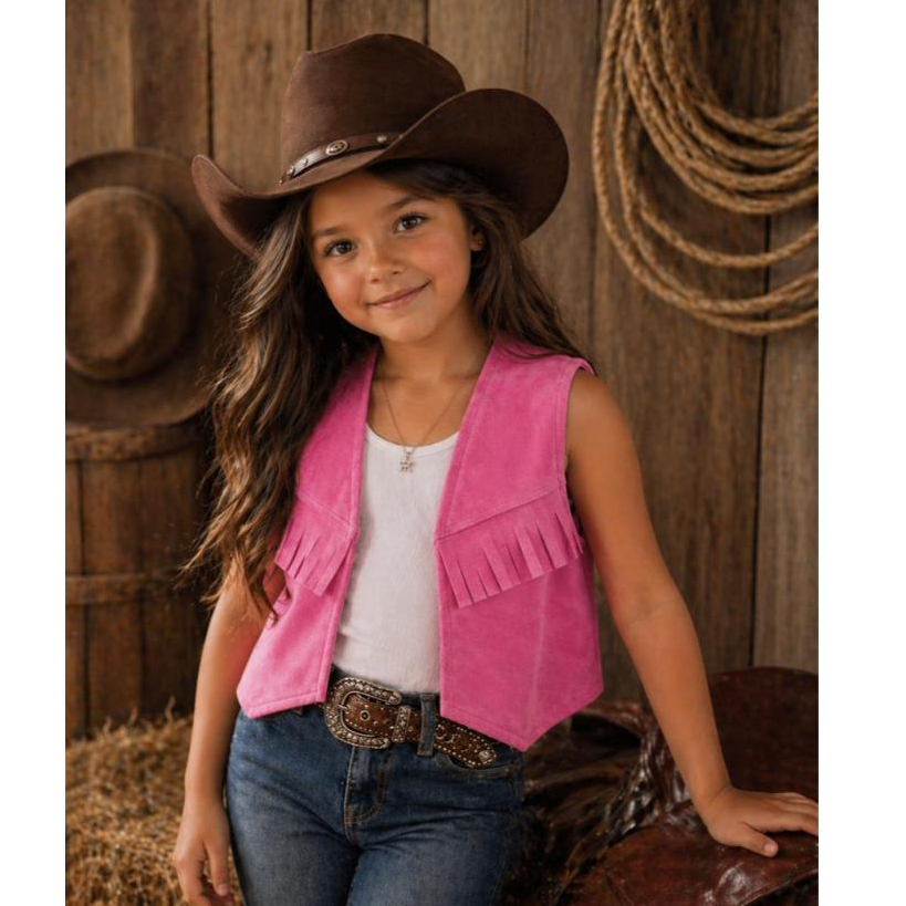 Colete Country Infantil Franja Camurça Estilo Cowboy Premium Luxo Menina Festa Junina Arraial