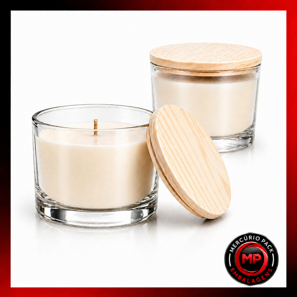 Kit 24 Potes De Vidro Pate 150ml para Velas Artesanais Tampas Madeiras Nadir Figueiredo
