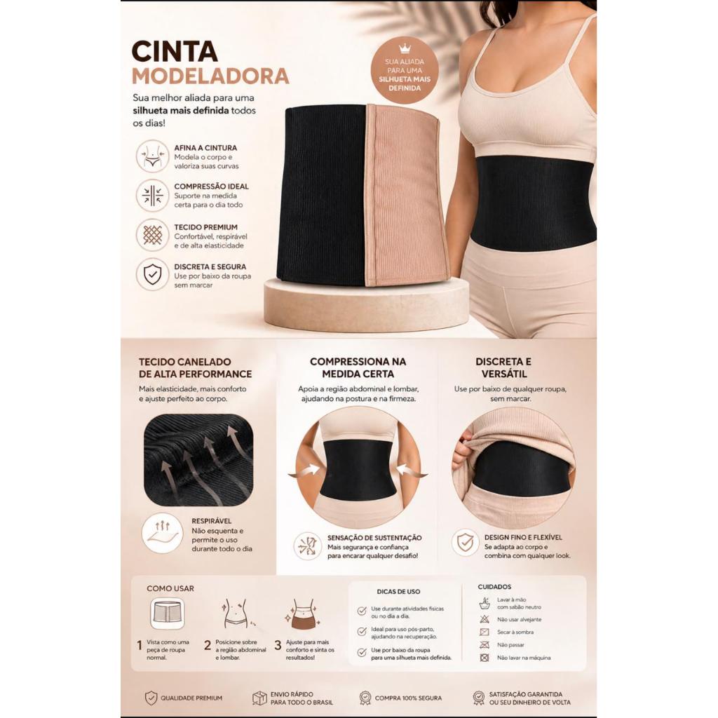 Cinta  Modeladora de Alta Compressão Abdômen Zero Barriga com Elástico Galena Unidade, Kit c/2
