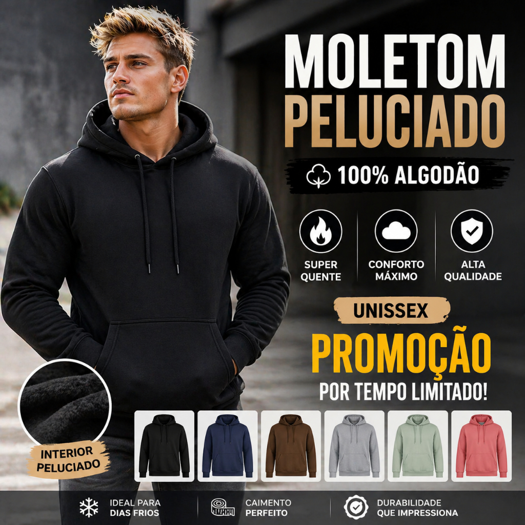 Moletom Peluciado 100% algodão Inverno Confortável Unissex