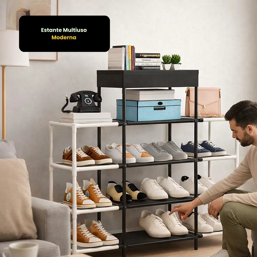 Estante Multiuso Moderna 4 Andares Organizador Prateleira Sapatos Livros Closet Lavanderia Resistente Fácil Montar