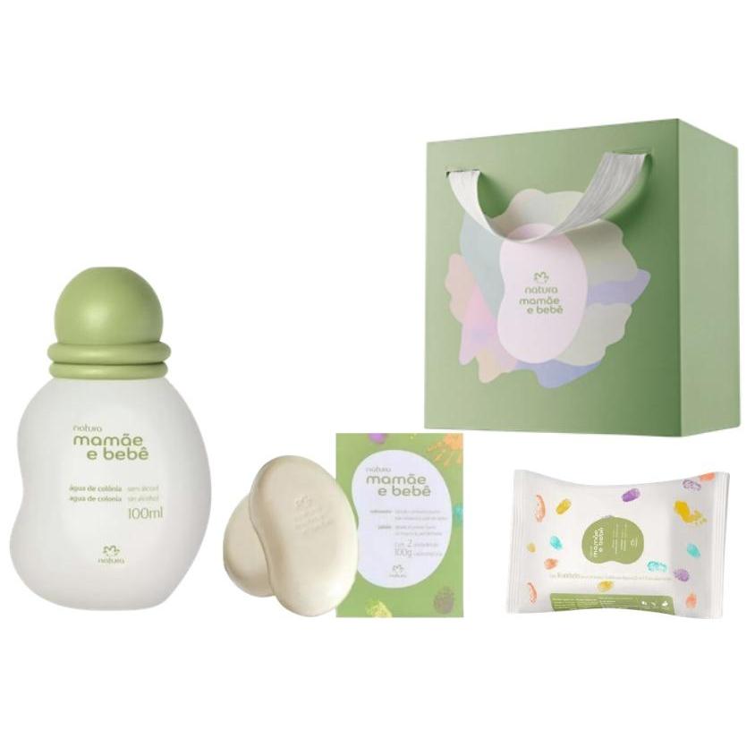 Presente Natura Mamãe e Bebê Água de Colônia 10m 2 Sabonetes Lenço Umedecido