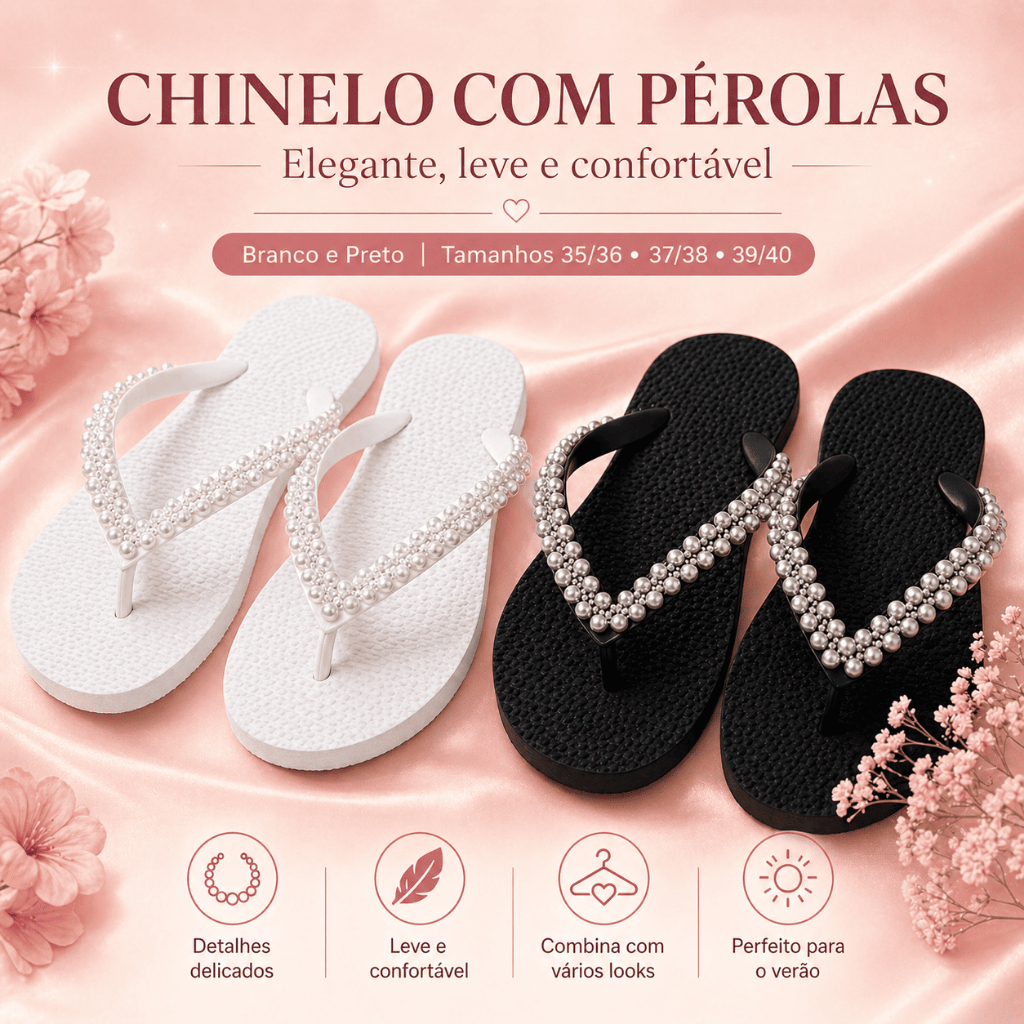 Chinelo Feminino Personalizado Branco Preto Perola Conforto Duravel Praia Verao Leve Macio