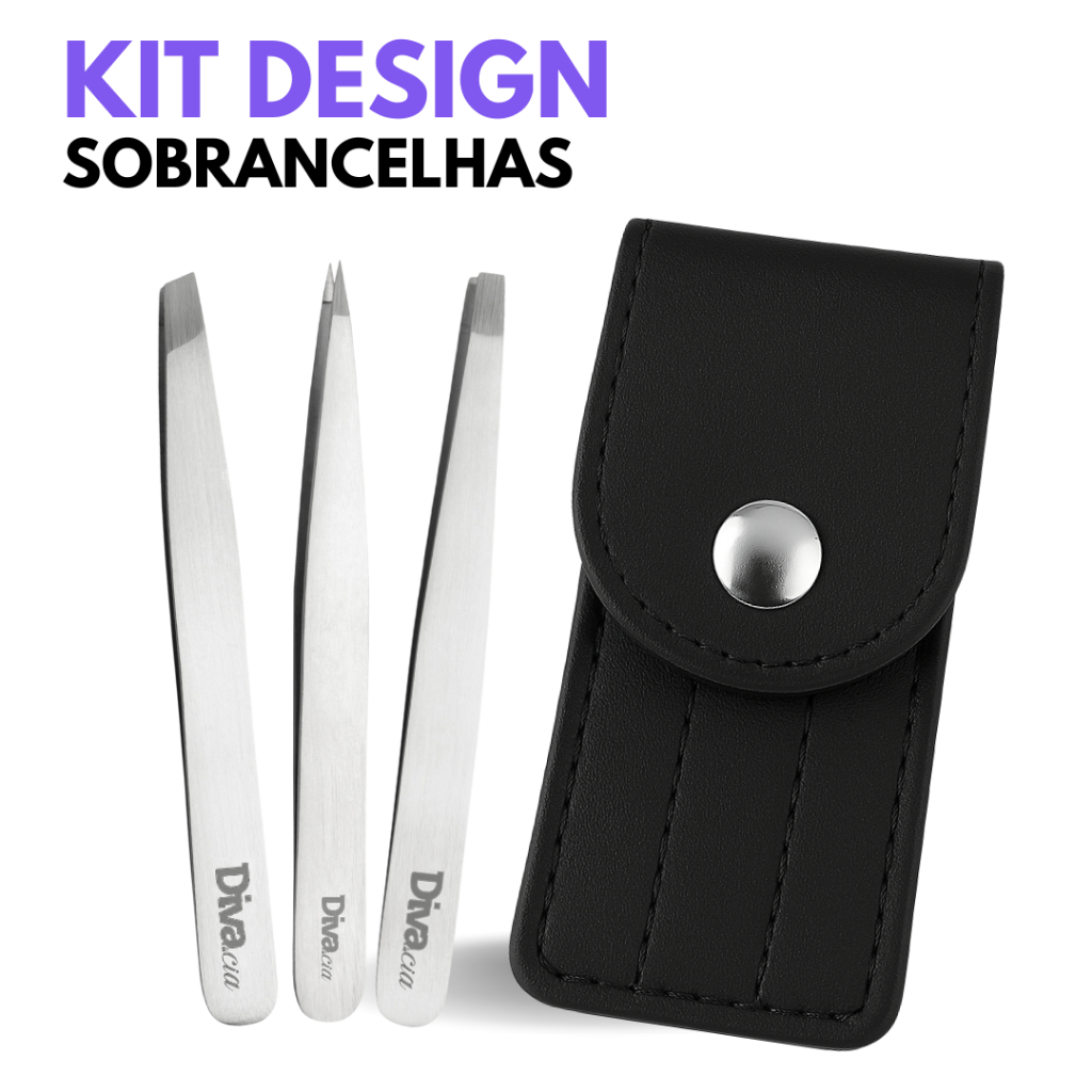 Kit 3 Pinças para Sobrancelhas Ponta Chanfrada, Agulha, Reta Profissional Estufa Autoclave